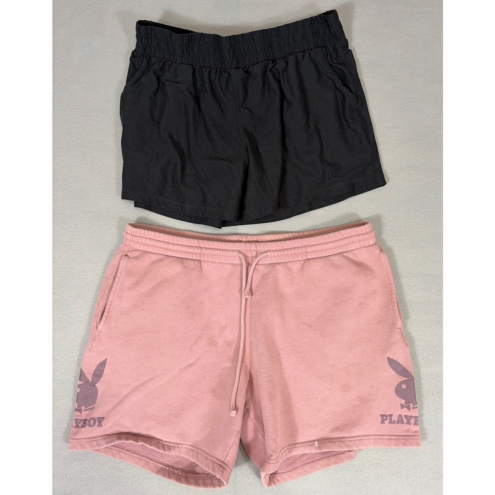 Playboy Pink Sweat Shorts and Black Athletic Flowy Shorts Bundle Women Large